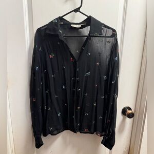 Sheer Black Floral Embroidered Blouse